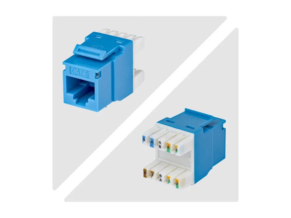 StarTech.com Startech - Keystone Jack - 180°, 110 Punch Down - CAT 6 - UTP - RJ-45 - Blau - TAA-konform (Packung mit 24)