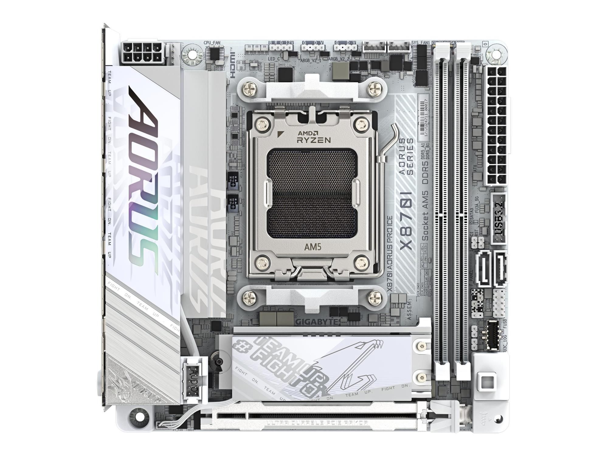 Gigabyte AORUS X870I PRO ICE - Motherboard - Mini-ITX - Socket AM5 - AMD X870 Chipsatz - USB4, USB-C 3.2 Gen2, USB 3.2 Gen 2, USB 3.2 Gen 1 - Wi-Fi 7, 2.5 Gigabit LAN, Bluetooth - Onboard-Grafik (CPU erforderlich)