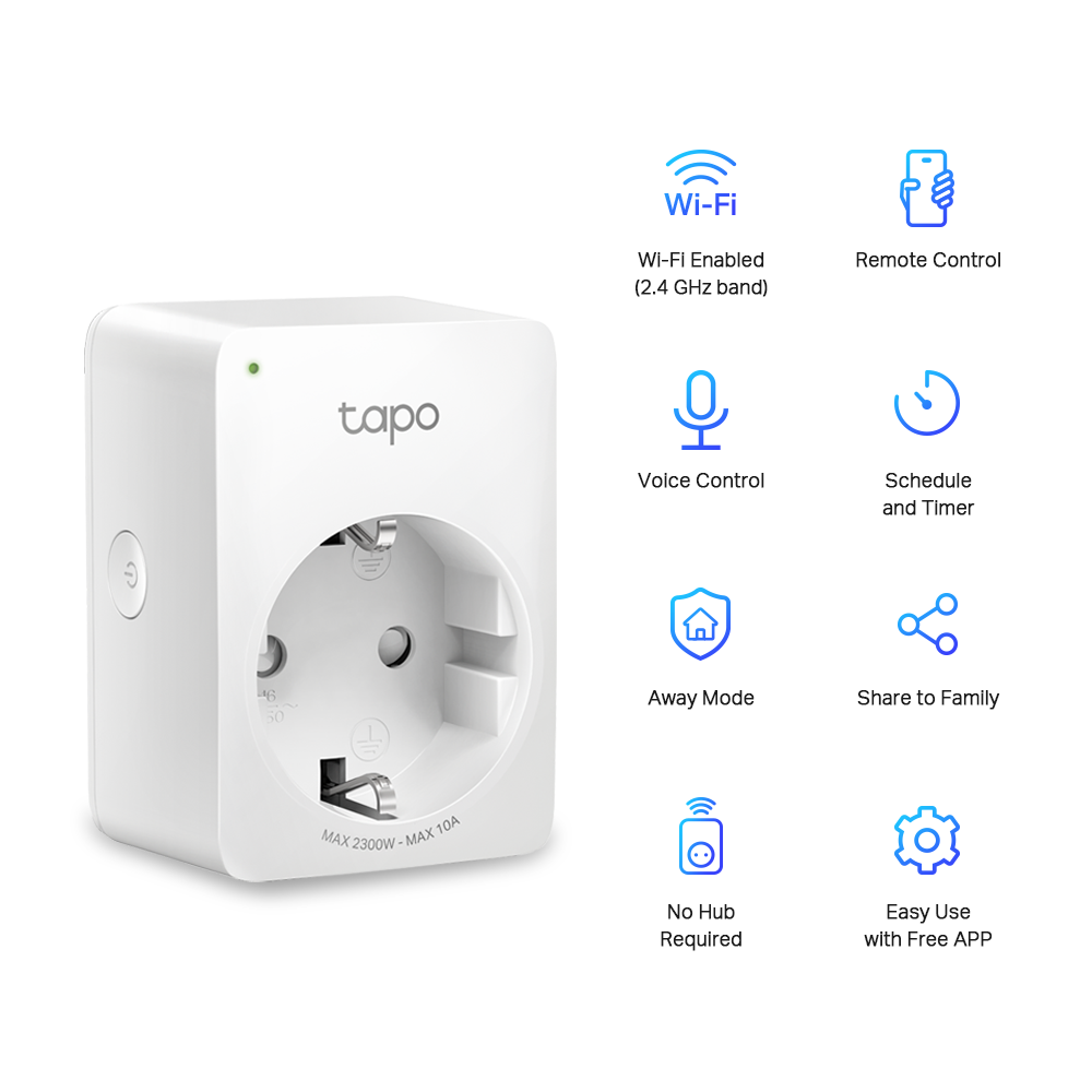 TP-LINK Tapo P100 V2 - Smart-Stecker - kabellos - 802.11b/g/n, Bluetooth 4.2