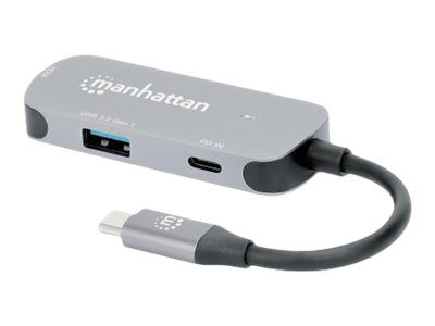 Manhattan USB-C Dock/Hub, Ports (x3): HDMI, USB-A and USB-C, With Power Delivery (100W)