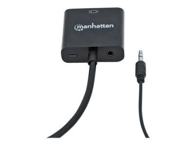 Manhattan HDMI auf VGA-Konverter, HDMI-Stecker auf VGA-Buchse, mit Audio, optionaler USB Micro-B-Stromport, schwarz - Video- / Audio-Adapter - HDMI männlich zu HD-15 (VGA)