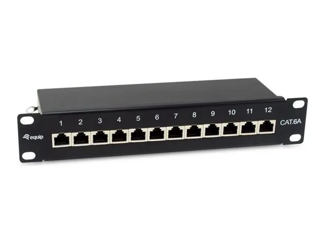 Equip Patch Panel - Rack montierbar - CAT 6a - abgeschirmt - RJ-45 X 12 - Schwarz, RAL 9005 - 1U - 25.4 cm (10")