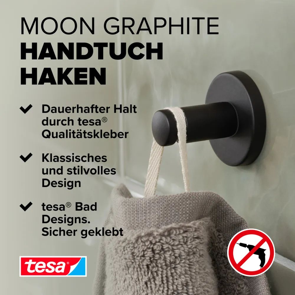 tesa® MOON Handtuchhaken, Graphite