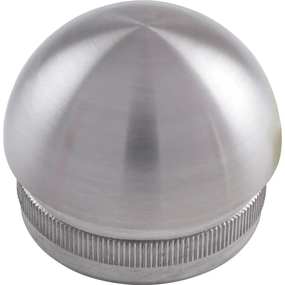 ECONOMY Rändelkappe halbrund hohl, Rohr ø 42,4 x 2 mm,Edelstahl geschliffen V2A