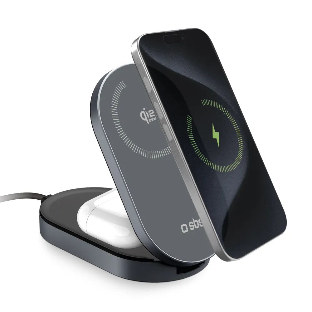 SBS Faltbarer Qi2 Induktionslader Stand 2in1, MagSafe, 35W