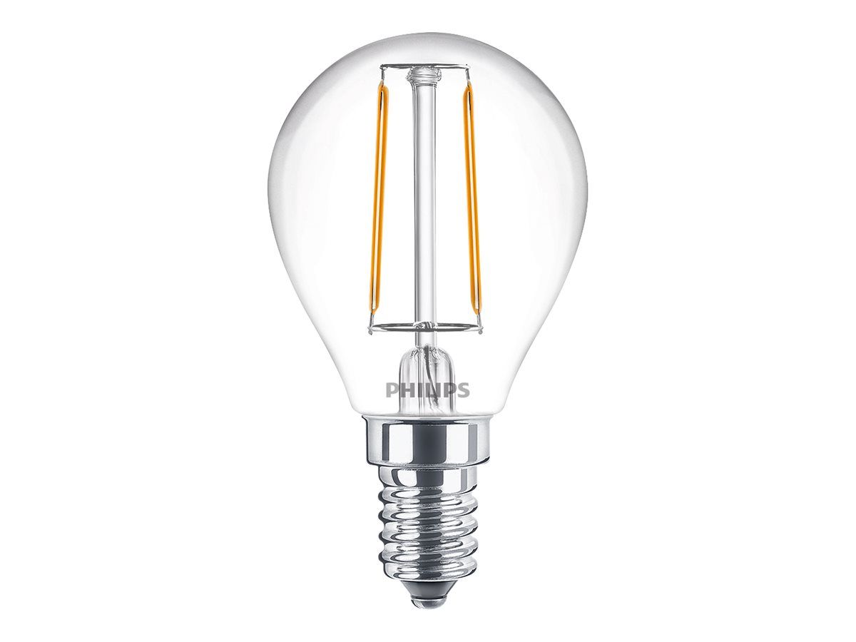 Signify Philips LED Classic - Glühbirne mit LED-Filament - Form: P45 - klar Finish - E14 - 2 W (Entsprechung 25 W)