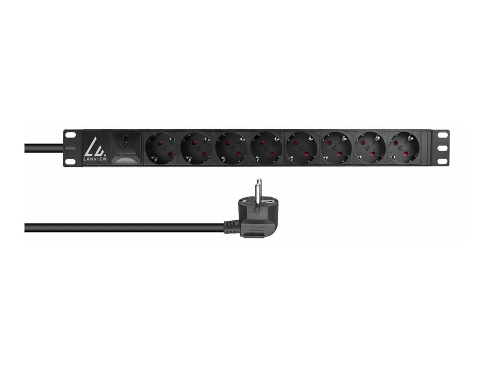 Lanview Steckdosenleiste (Rack - einbaufähig) - Wechselstrom 230 V - 1-phasig - Eingabe, Eingang Typ F - Ausgangsanschlüsse: 8 (8 x Typ F)