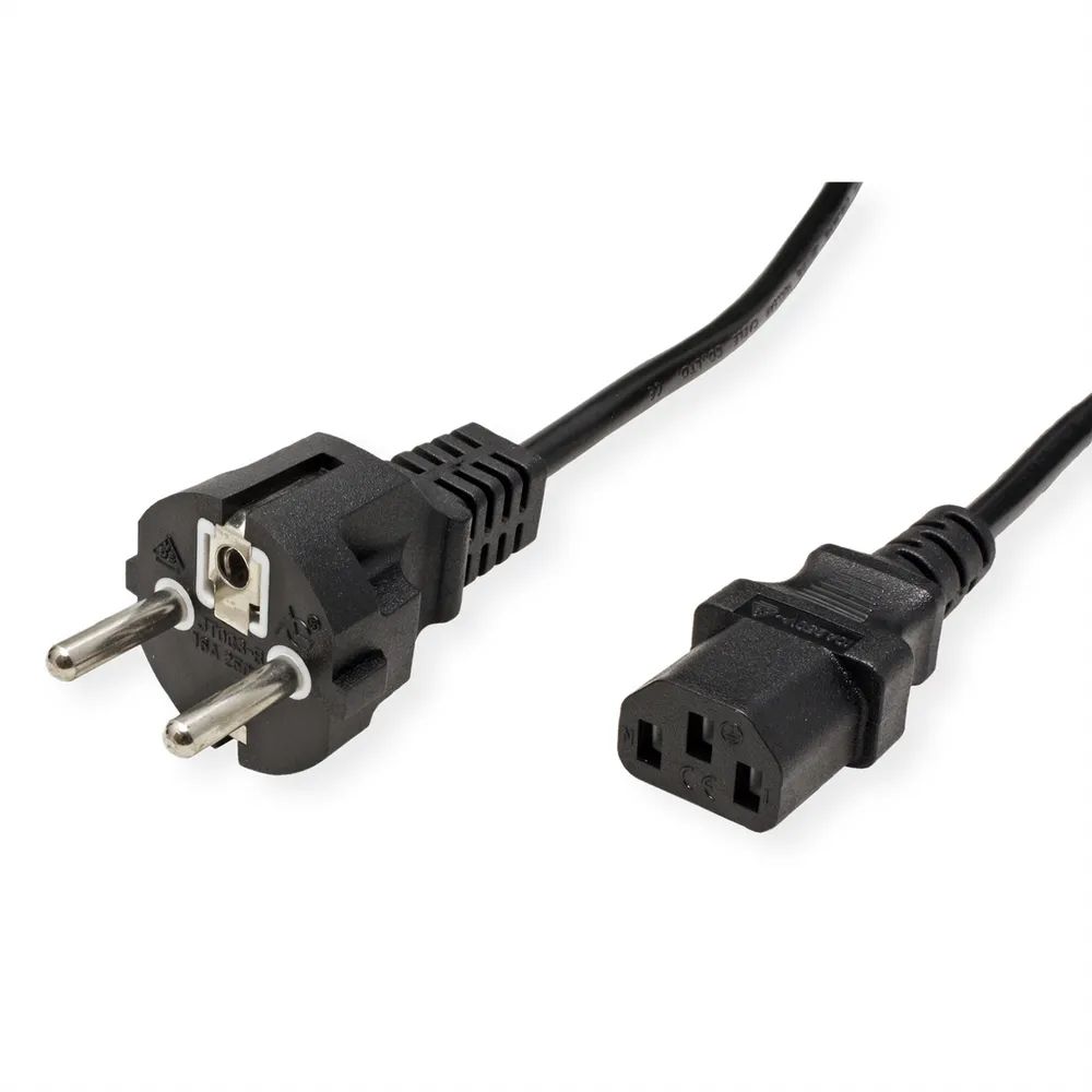 VALUE Netzkabel, IEC-Buchse & CEE7/7-Stecker gerade, schwarz, 0,6 m