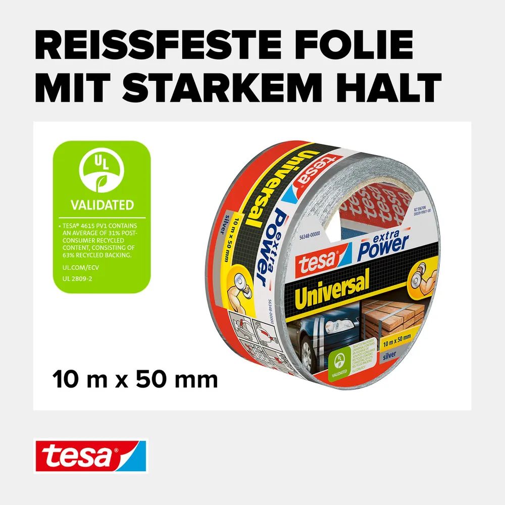 Tesa extra Power Universal - Grau - Bündelung - Befestigung - Handwerk - Kennzeichnung - Reparatur - Verstärkung - 10 m - 50 mm - 1 Stück(e)