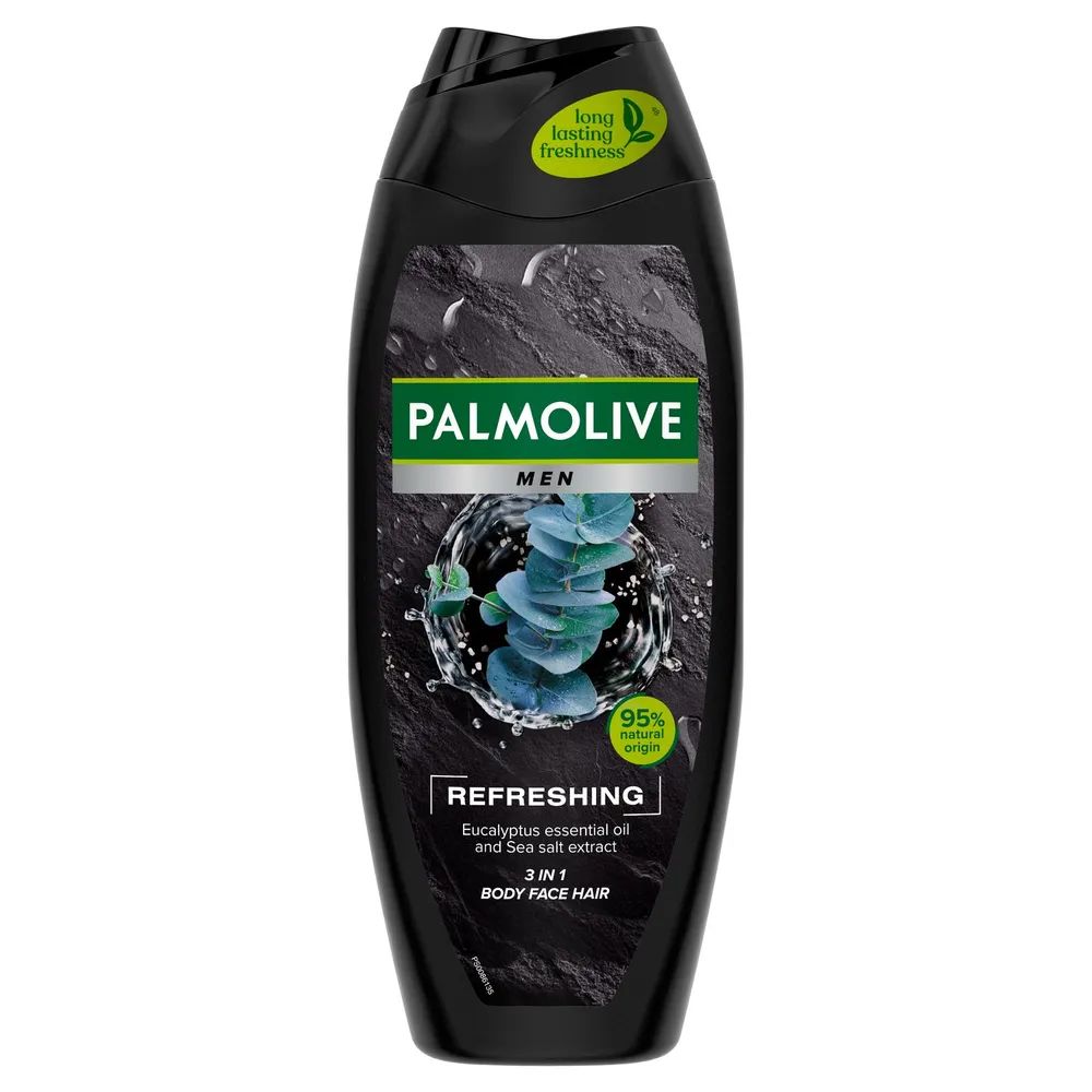 Palmolive Men Refreshing 3-in-1 Duschgel 500ml - mit ätherischem Eukalyptusöl und Meersalzextrakt