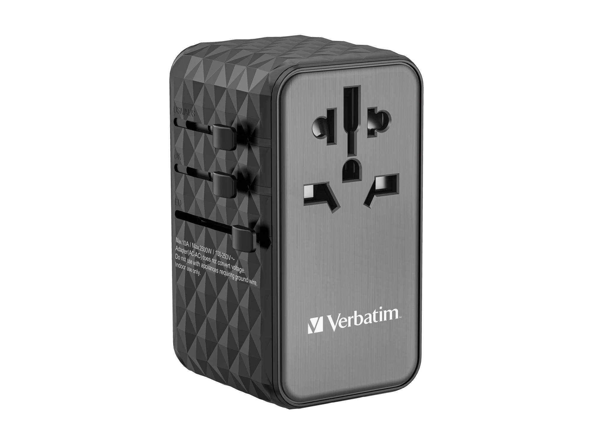 Verbatim UTA-06 - Netzteil - GaN III, Universal - 100 Watt - 5 A - PD 3.0, QC 4.0+, QC 3.0, Fast Charge, Super Charge, Apple Fast Charge, PD/PPS, USB BC 1.2 - 4 Ausgabeanschlussstellen (2 x USB, 2 x USB-C)