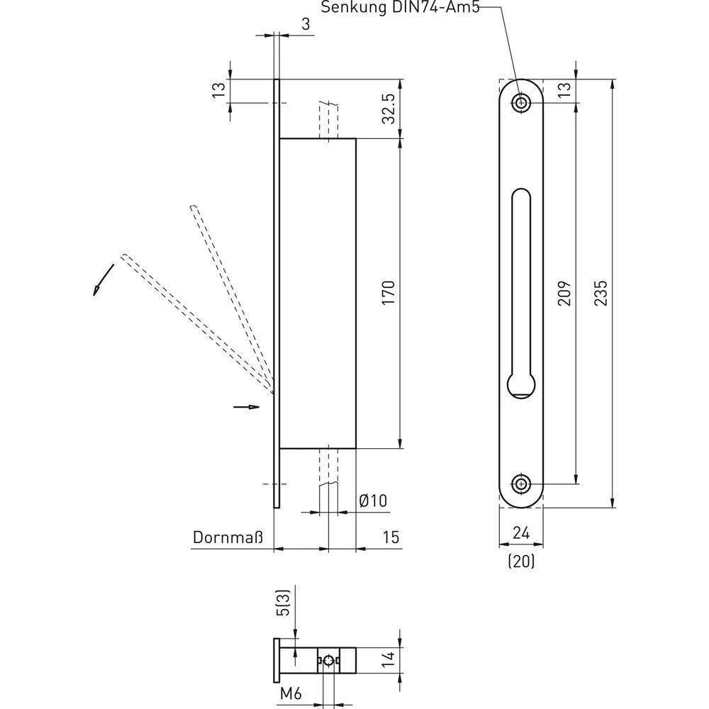 BMH Falztreibriegel 1155, DM 30, Stulp 235 x 24 mm, Edelstahl