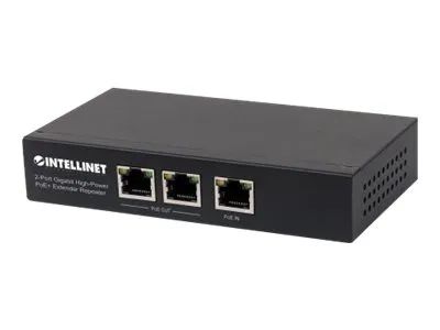Intellinet 2-Port Gigabit High-Power PoE+ Extender, IEEE 802.3at/af PoE+/PoE, verlängert die Reichweite einer PoE-Verbindung um zusätzliche 100 Meter, 2 PSE-Ports, Metall