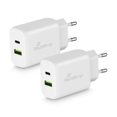 MediaRange Fast charger 25W with USB-A/USB-C output white