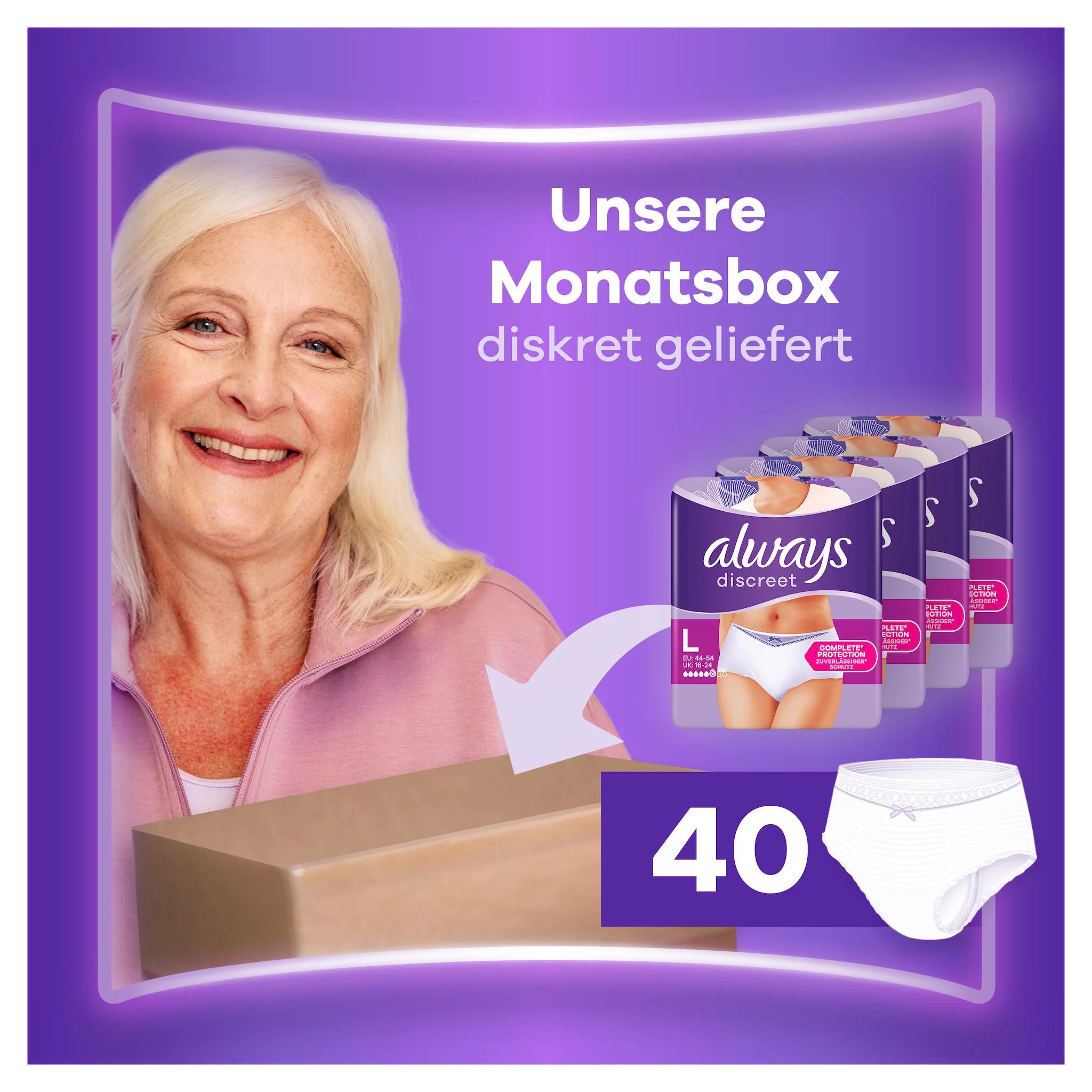 Always Discreet Inkontinenz-Höschen Normal, Größe L, 40 Höschen (4 Packungen x 10 Stück)
