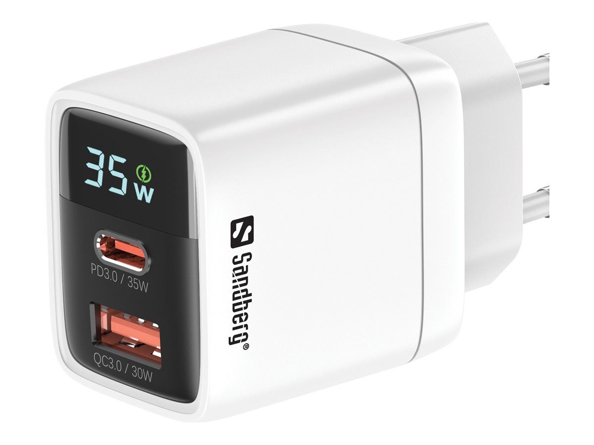 SANDBERG Netzteil - 2-in-1 - 35 Watt - 3 A - PD 3.0, QC 3.0 - 2 Ausgabeanschlussstellen (USB, 24 pin USB-C)