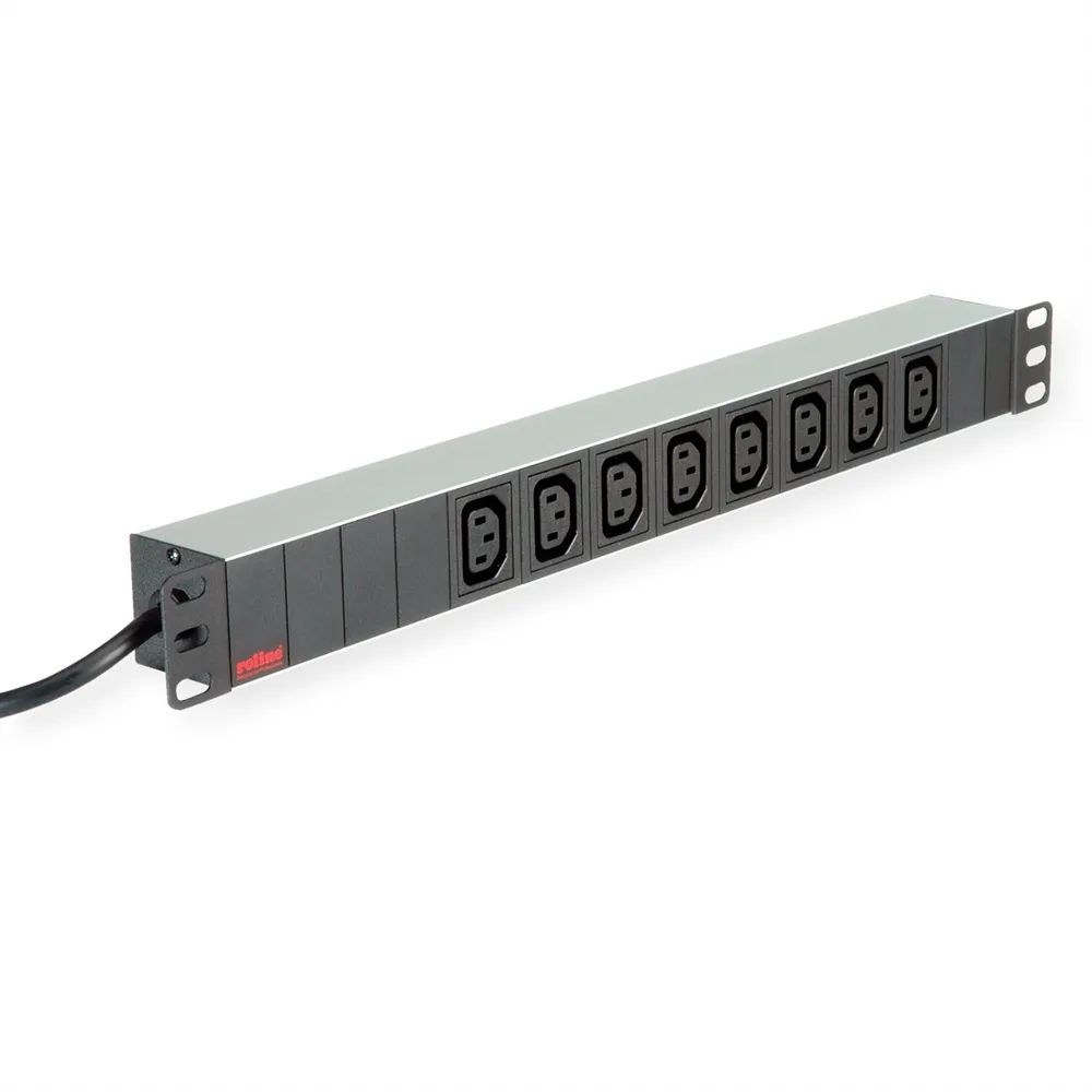 ROLINE 19-Zoll-Steckdosenleiste 8fach C13, Schutzkontakt-Stecker, Aluminium, 2 m