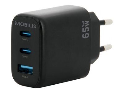 Mobilis Netzteil - GaN - 65 Watt - PD, QC - 3 Ausgabeanschlussstellen (2 x USB-C, USB)