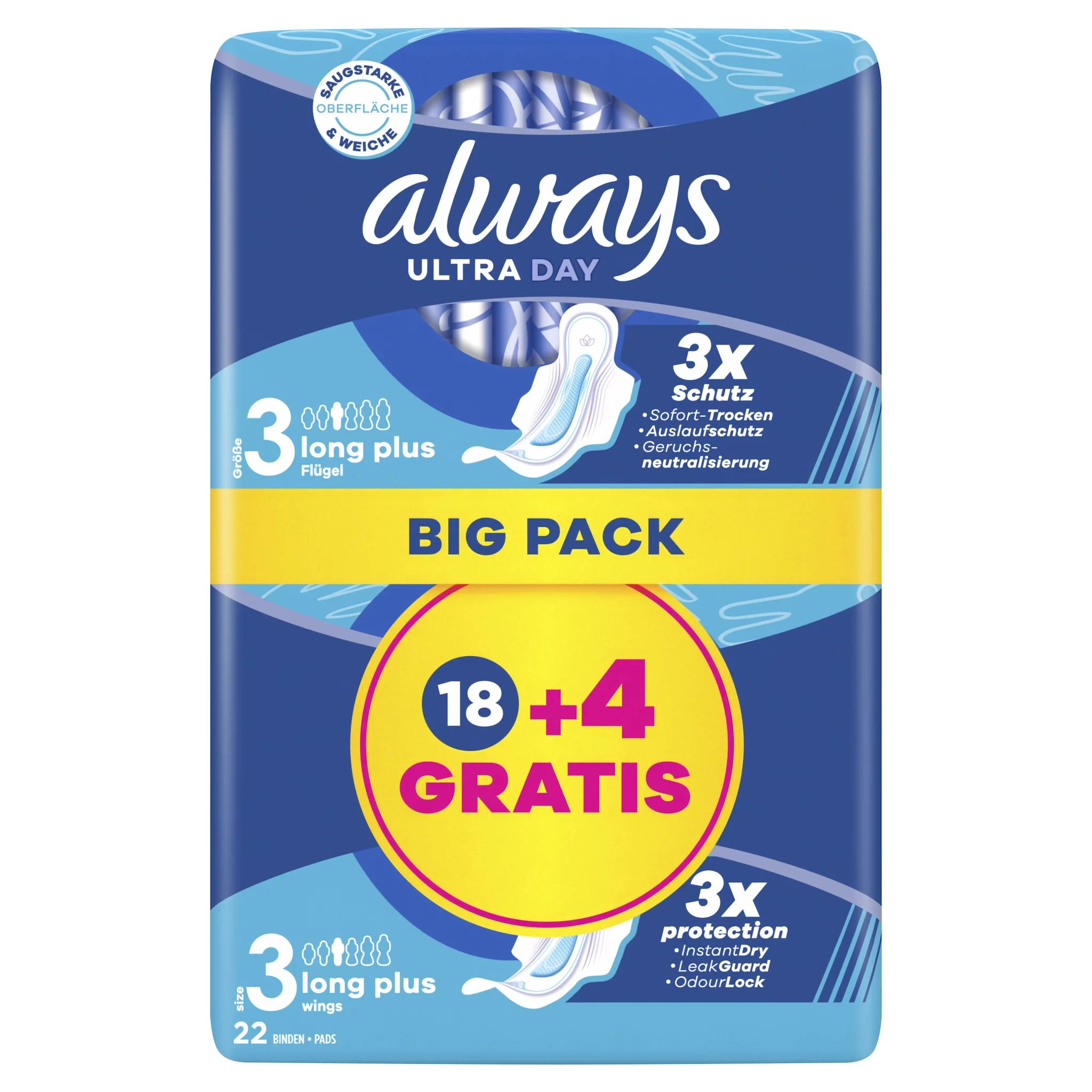 always Ultra Binde Long Plus mit Flügeln BigPack 18+4 GRATIS