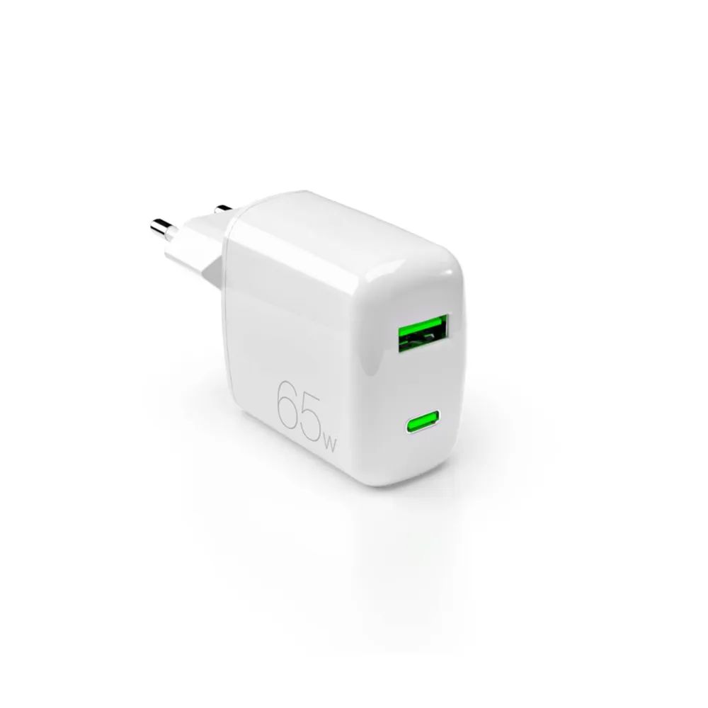 PURO GaN Netzlader, 1x USB-C PD & 1x USB-A, 65W weiss