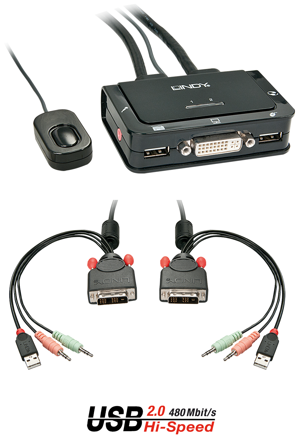 Lindy Compact 2 Port KVM Switch - KVM-/Audio-/USB-Switch