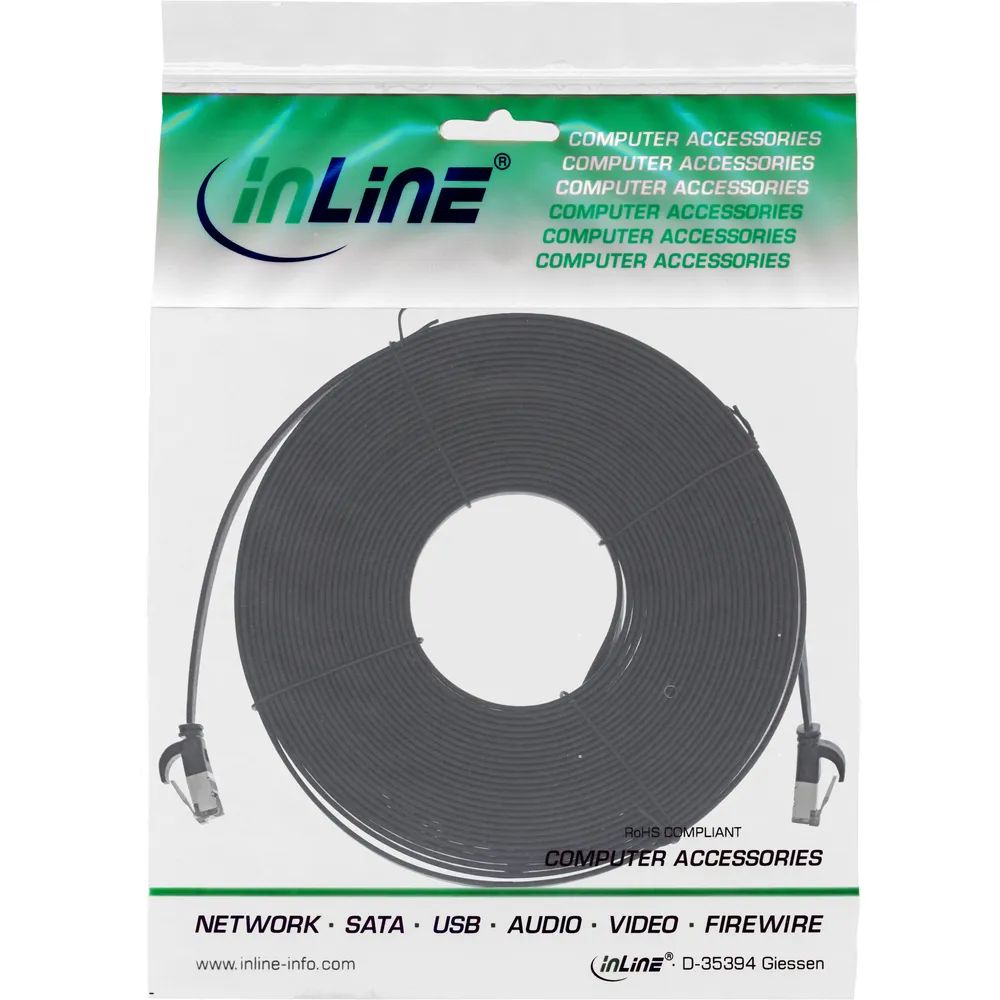 InLine Patchkabel flach - U/FTP - Cat.8.1 - TPE halogenfrei - schwarz - 7,5m