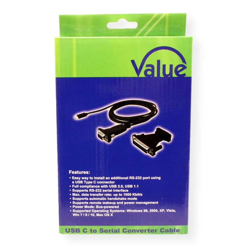 VALUE USB - Seriell Konverter-Kabel, Typ C - RS232, schwarz, 1,8 m