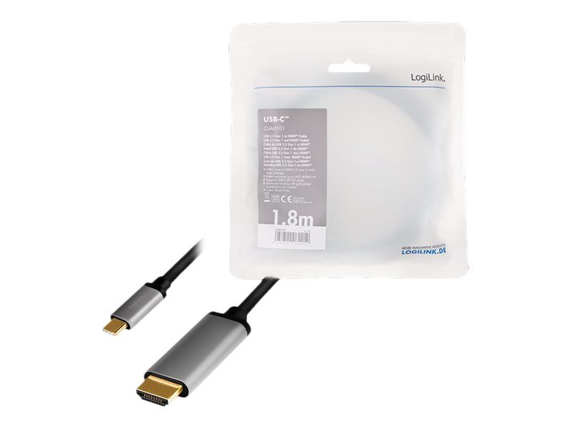 LogiLink Adapterkabel - HDMI männlich zu 24 pin USB-C männlich - 1.8 m - Dreifachisolierung - Schwarz - unterstützt 4K 60 Hz (3840 x 2160)