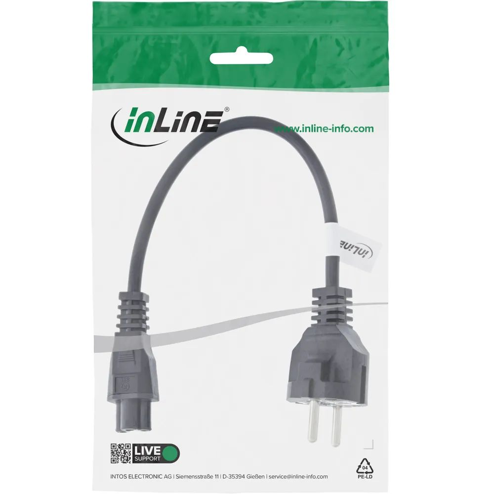 InLine Netzkabel für Notebook - 3pol C5 Kupplung - schwarz - 0,5m