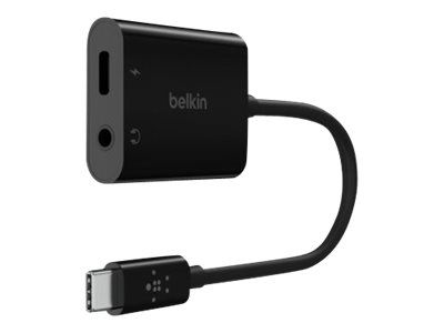 Belkin RockStar - USB-C zu Kopfhöreranschluss / Ladeadapter - 24 pin USB-C männlich zu 24 pin USB-C, Mini-Stecker weiblich - 19.6 cm - USB Power Delivery (60W)
