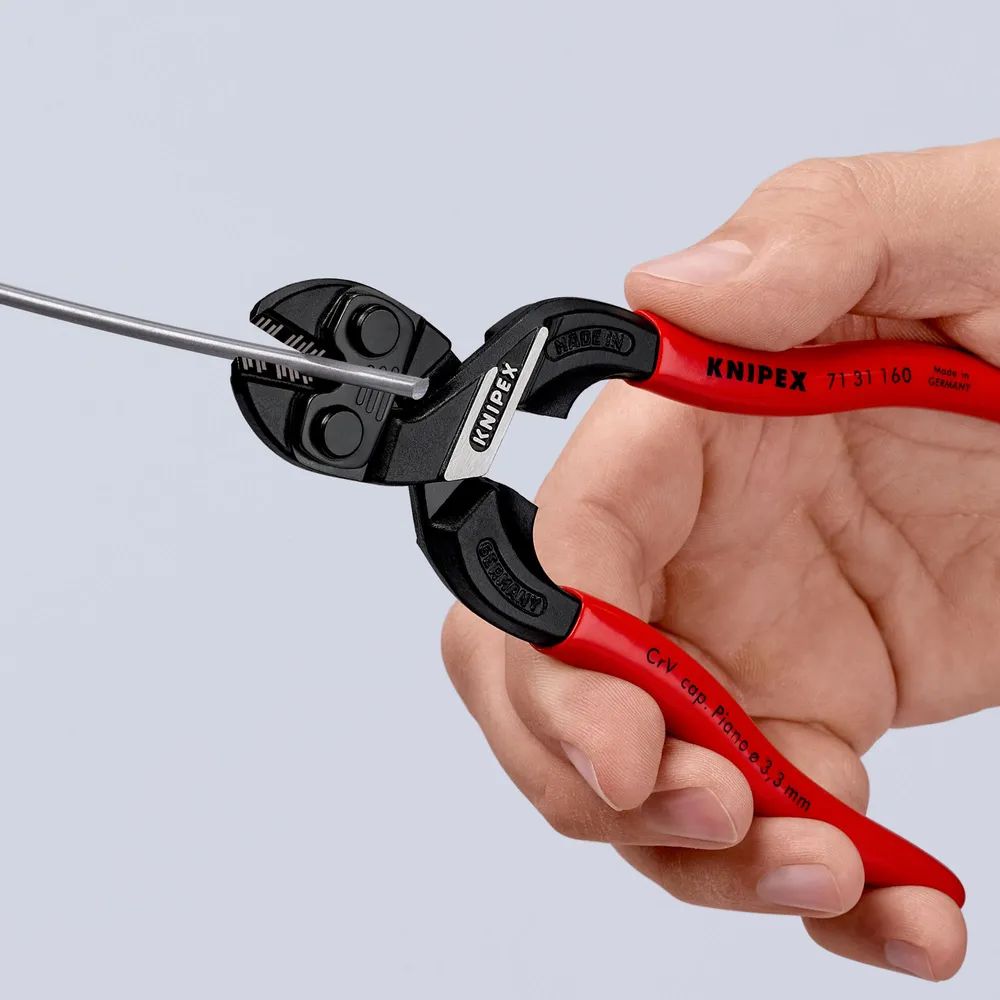 KNIPEX CoBolt® S Kompakt-Bolzenschneider mit Schneidaussparung mit Kunststoff überzogen schwarz atramentiert 160 mm