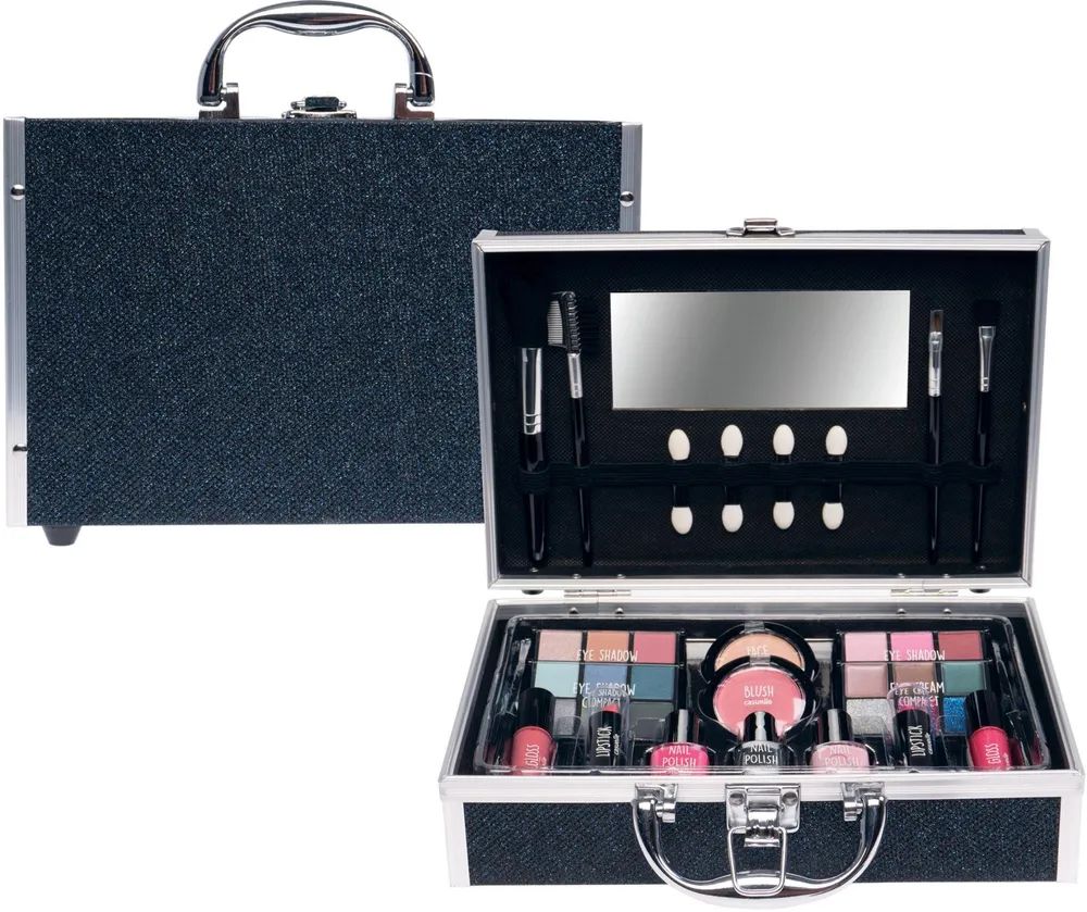 Treffina International Trading b.v. Kosmetikkoffer Blau Schwarz glitzern