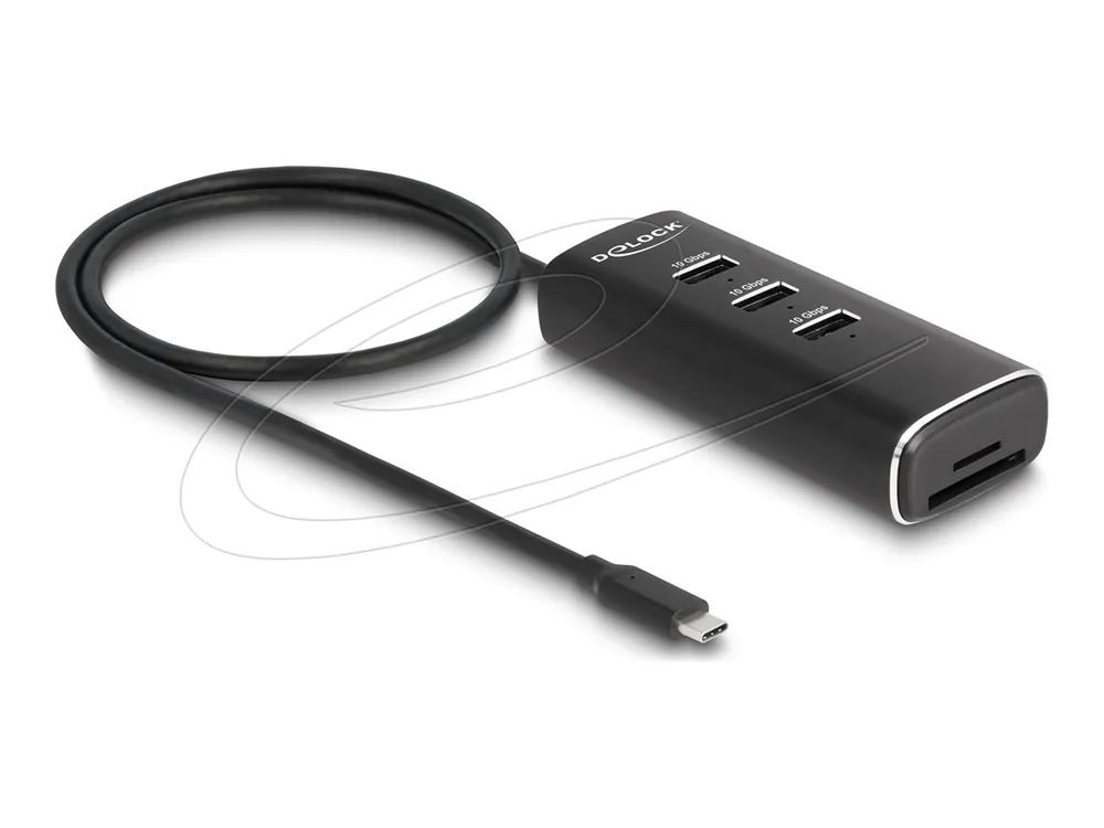 Delock 3 Port USB 10 Gbps Hub inkl. SD und Micro Card Reader mit Type-C Anschluss