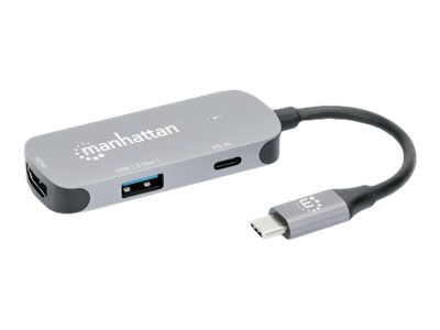 Manhattan USB-C Dock/Hub, Ports (x3): HDMI, USB-A and USB-C, With Power Delivery (100W)
