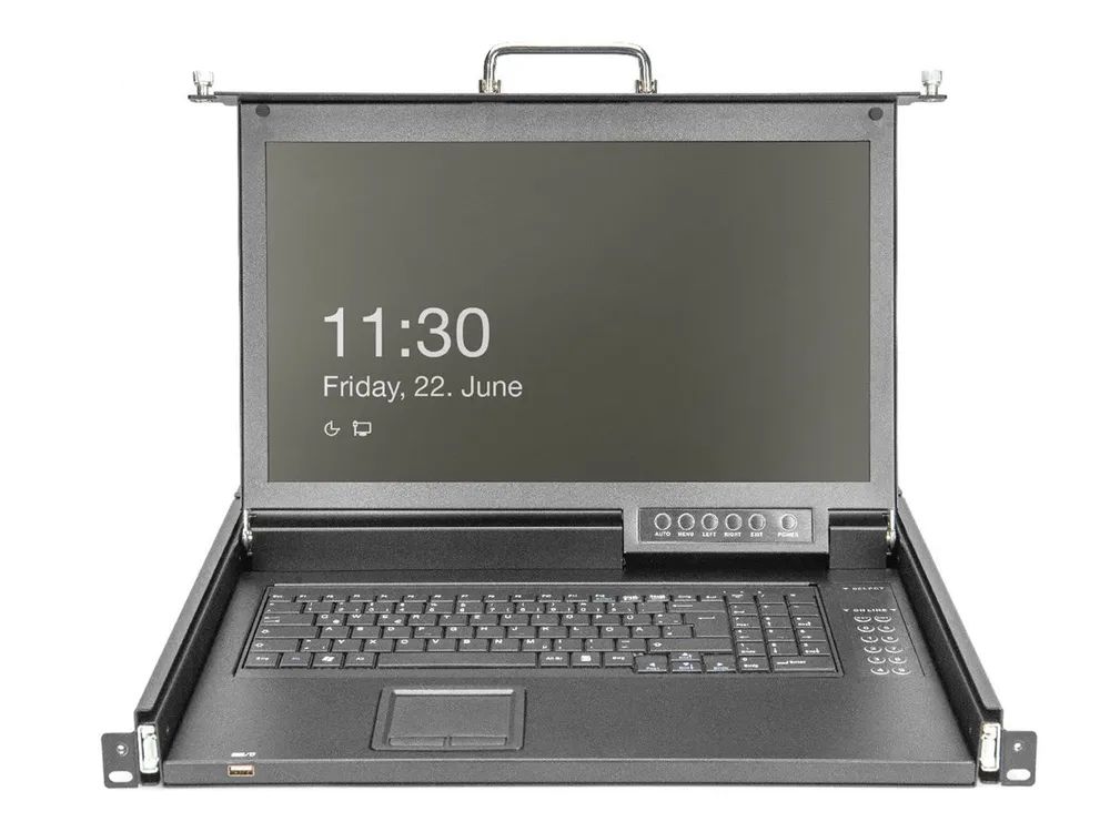 DIGITUS Modulare HD LCD KVM Konsole mit 17" TFT, 16-Port HDMI KVM Anschluss, Touchpad, deutsches Tastaturlayout