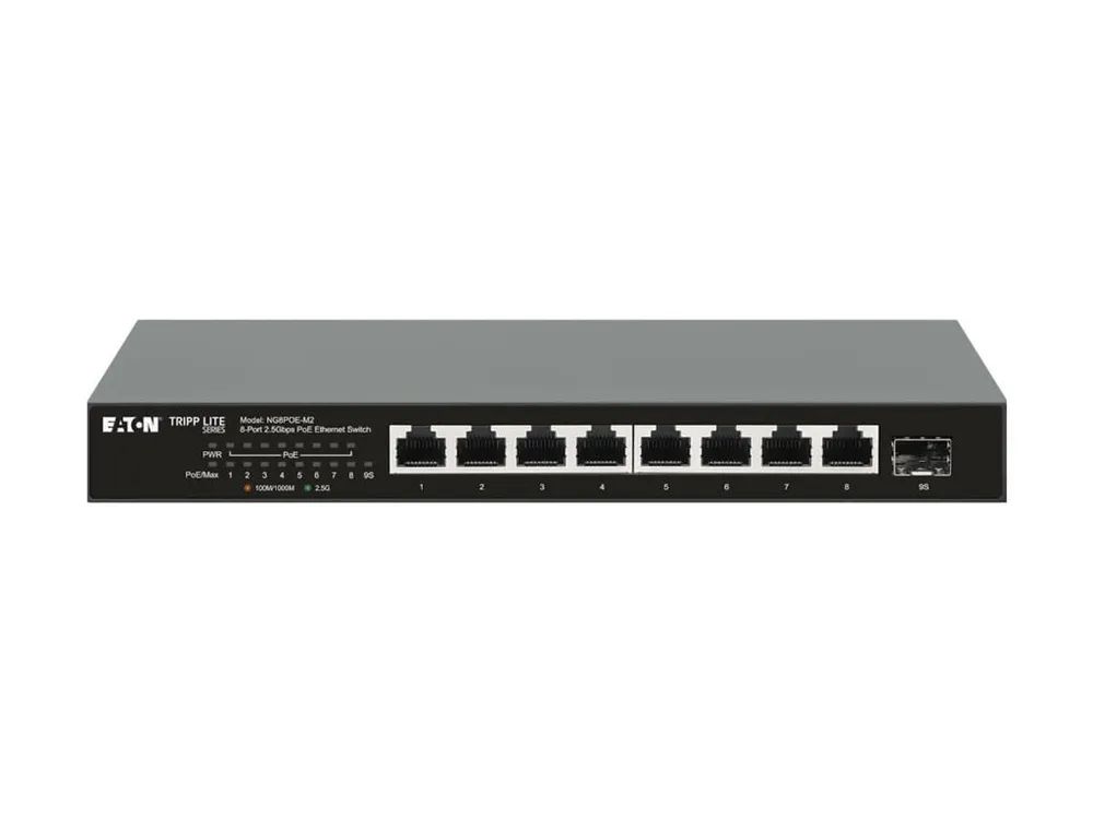 Eaton Tripp Lite series Desktop Gigabit Ethernet Unmanaged Switch, PoE+ Pass-Through 8-Port 2.5 Gbps 100W Metal - Switch - unmanaged - 8 x 10/100/1000/2.5G (PoE+)