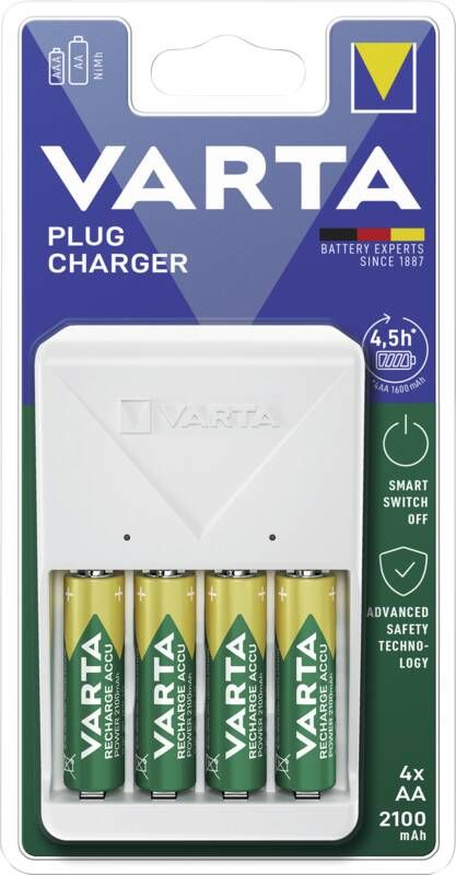 Varta Stecker-Ladegerät Plug Charger 4x AA 56706 2100mAh