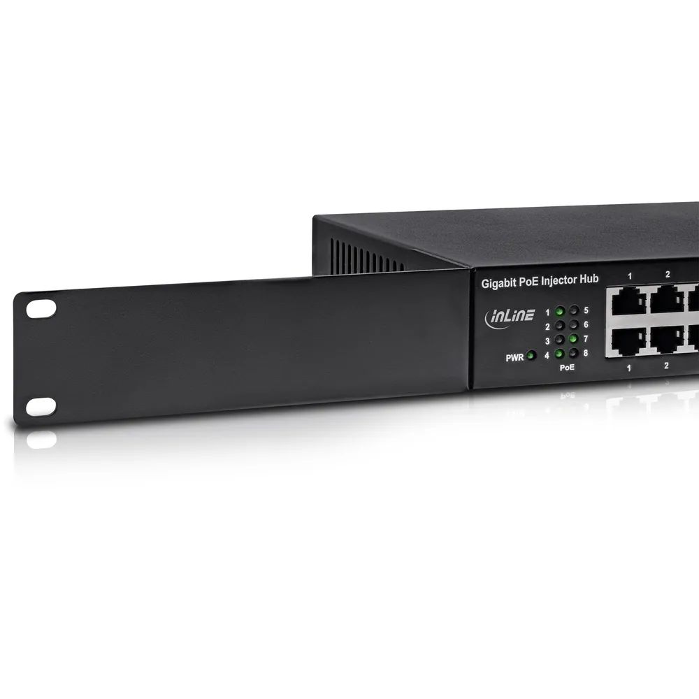 InLine PoE+ Gigabit Netzwerk Injektor Hub 8 Port (8x PoE+) - 1Gb/s - 19" 1HE