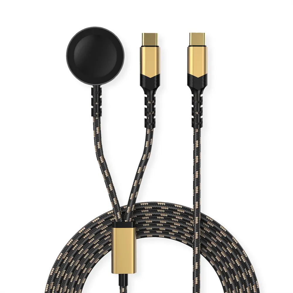 ROLINE USB Split-Ladekabel, bis 60W + Ladepad (bis 15W), für Apple-Geräte, Typ C - C, schwarz / gold, 1,2 m
