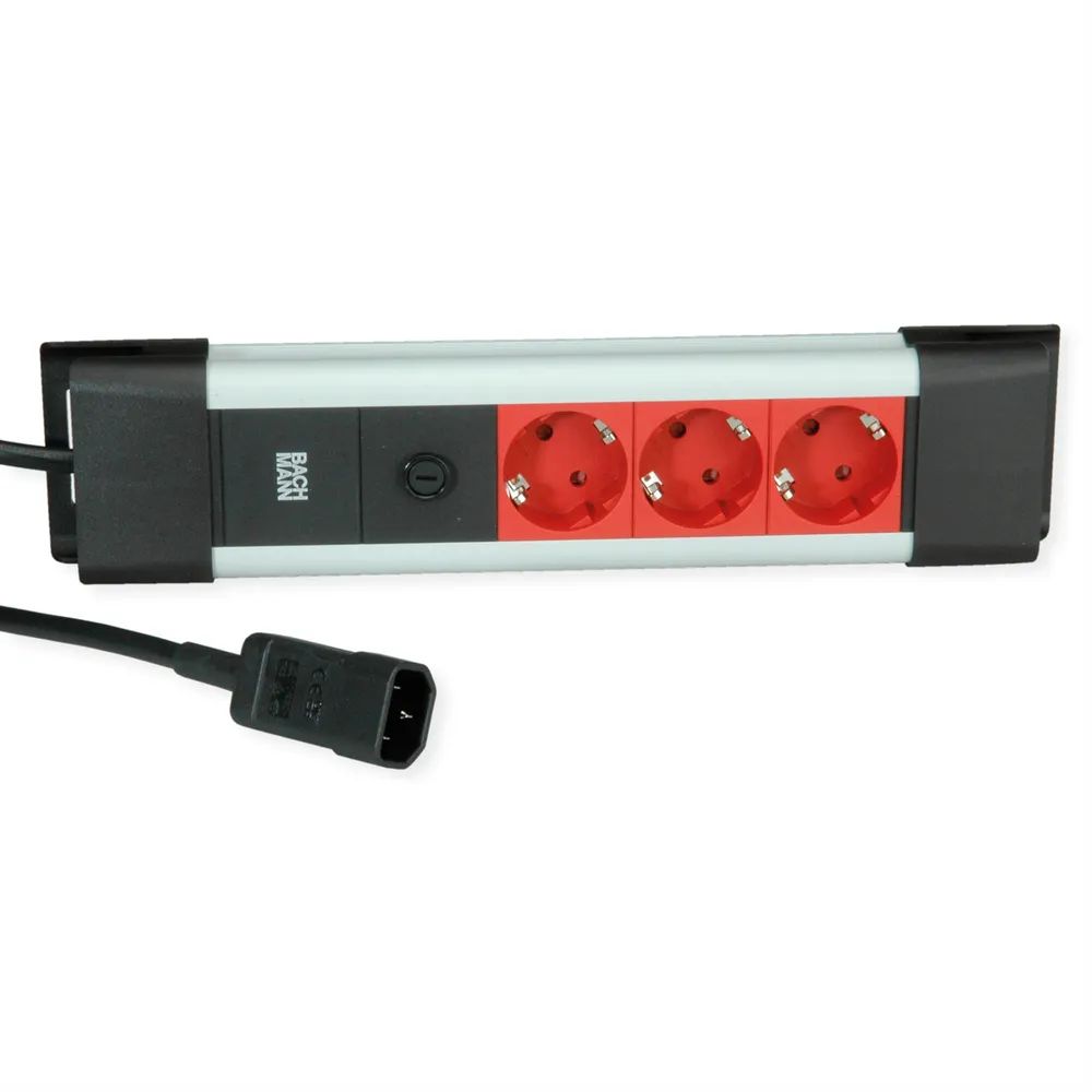 BACHMANN CONNECTUS 3xCEE7/3, 10A C14-Stecker, rot, 2 m