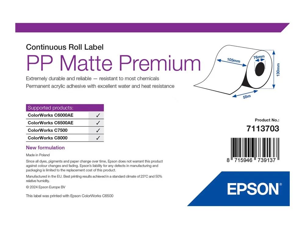 Epson Premium - Polypropylen (PP) - matt - permanenter Acrylklebstoff - Rolle (10,5 cm x 55 m)