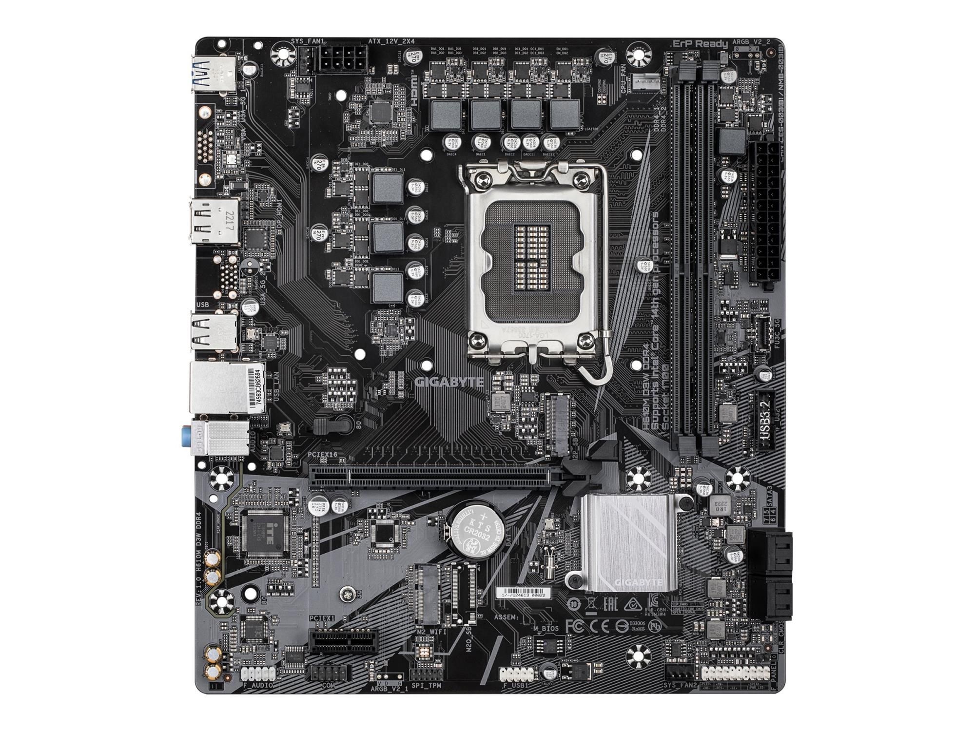 Gigabyte H610M D3W DDR4 - 1.0 - Motherboard - micro ATX - LGA1700-Sockel - H610 Chipsatz - USB-C 3.2 Gen 1, USB 3.2 Gen 1 - Gigabit LAN - Onboard-Grafik (CPU erforderlich)