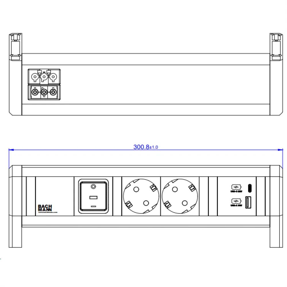 BACHMANN DESK 2xCEE7/3 1xSchalter 1xUSB A/C 22W GST18 RAL9010