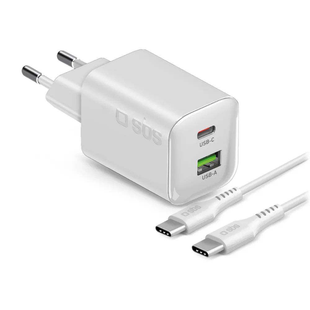 SBS GaN Netzlader, 1x USB-C PD & 1x USB-A, 45W, inkl. 1,5m USB-C Kabel