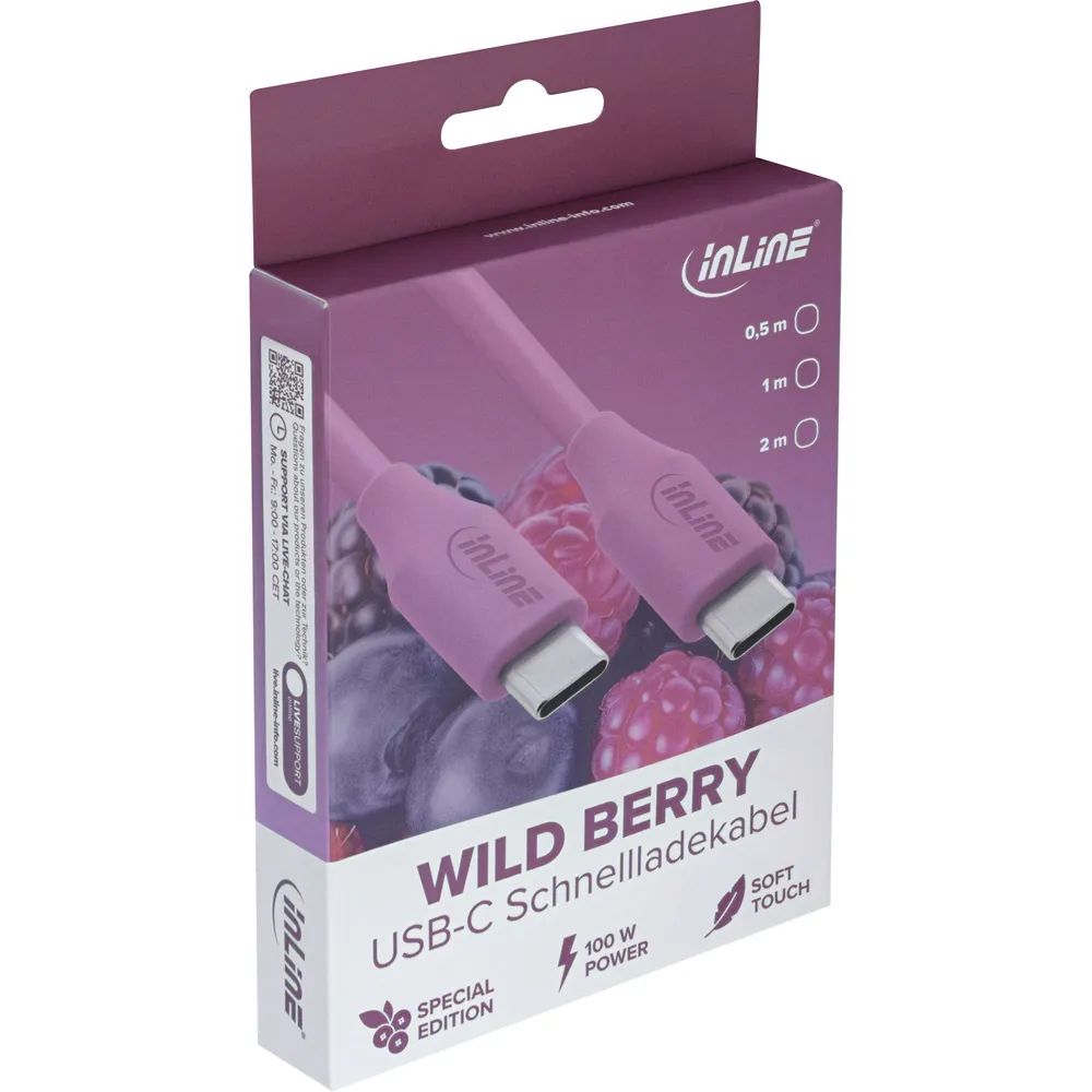 InLine USB 2.0 Kabel - USB-C Schnellladekabel 100W - Wild Berry/violett 0,5m