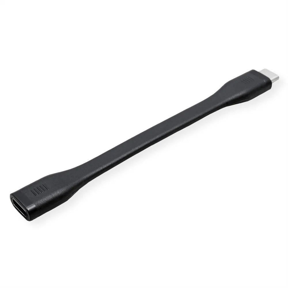 ROLINE USB4 Gen3x2 Verlängerungskabel, C-C, ST/BU, 8K UHD-2, 40Gbit/s, 100W, extra-flach, schwarz, 11,5 cm