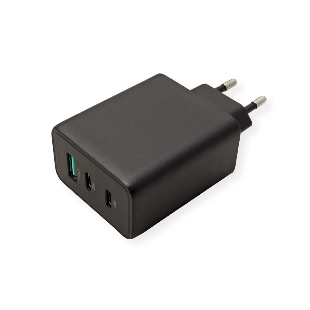 VALUE USB Charger mit Euro-Stecker, 3-Port (Typ-A, 2x Typ-C), 65W, GaN