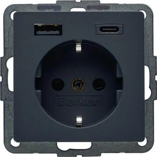 Berker Q.X SSD 1X USB A/1X USB C ANTH / BERKER 48146086 AC20W PD 3A 48146086