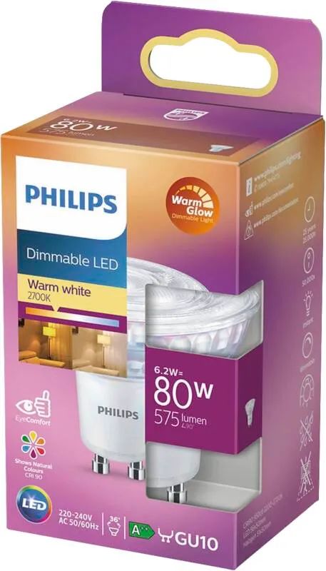 Philips 77409700 LED monocolore ERP F A - G GU10 Riflettore 6.2 W 80 Bianco caldo O