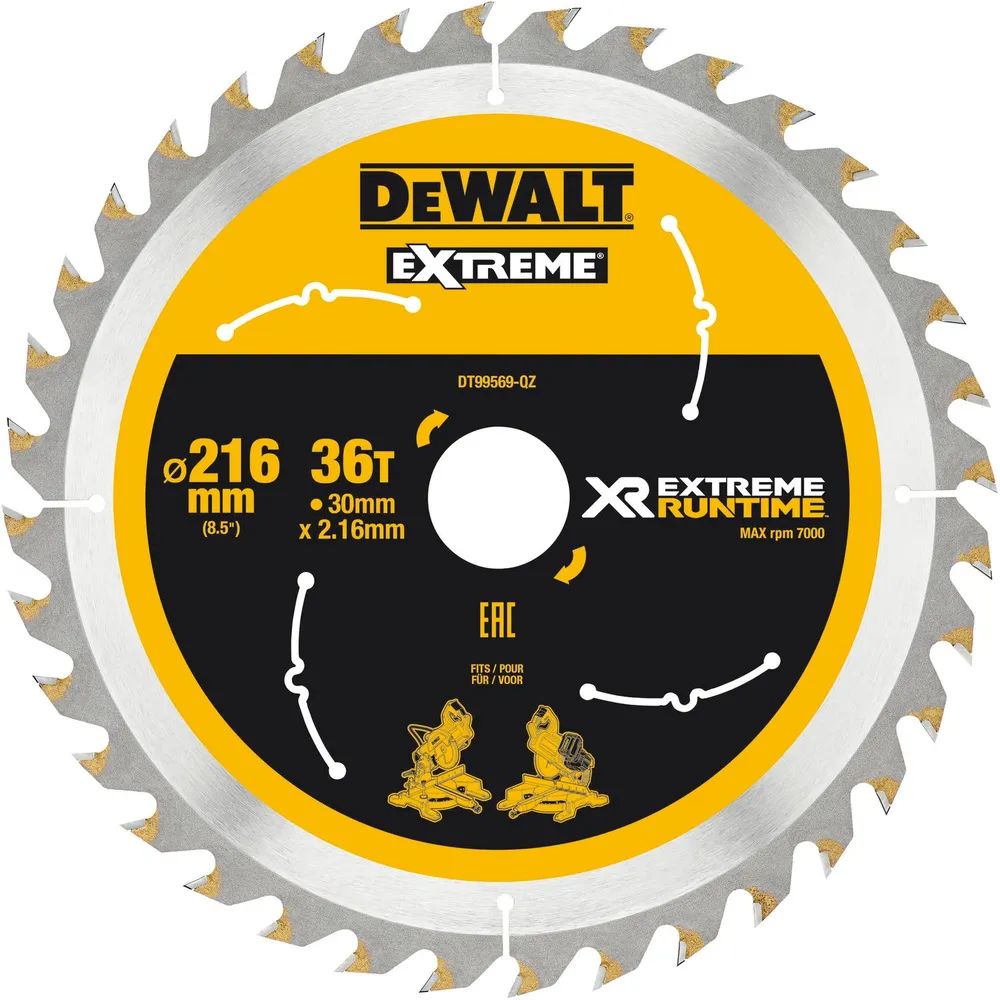 DEWALT Kreissägeblatt XR Extrem Runtime HM ø 216 x 2,16 x 30mm Zähne 36 (WZ/FZ)